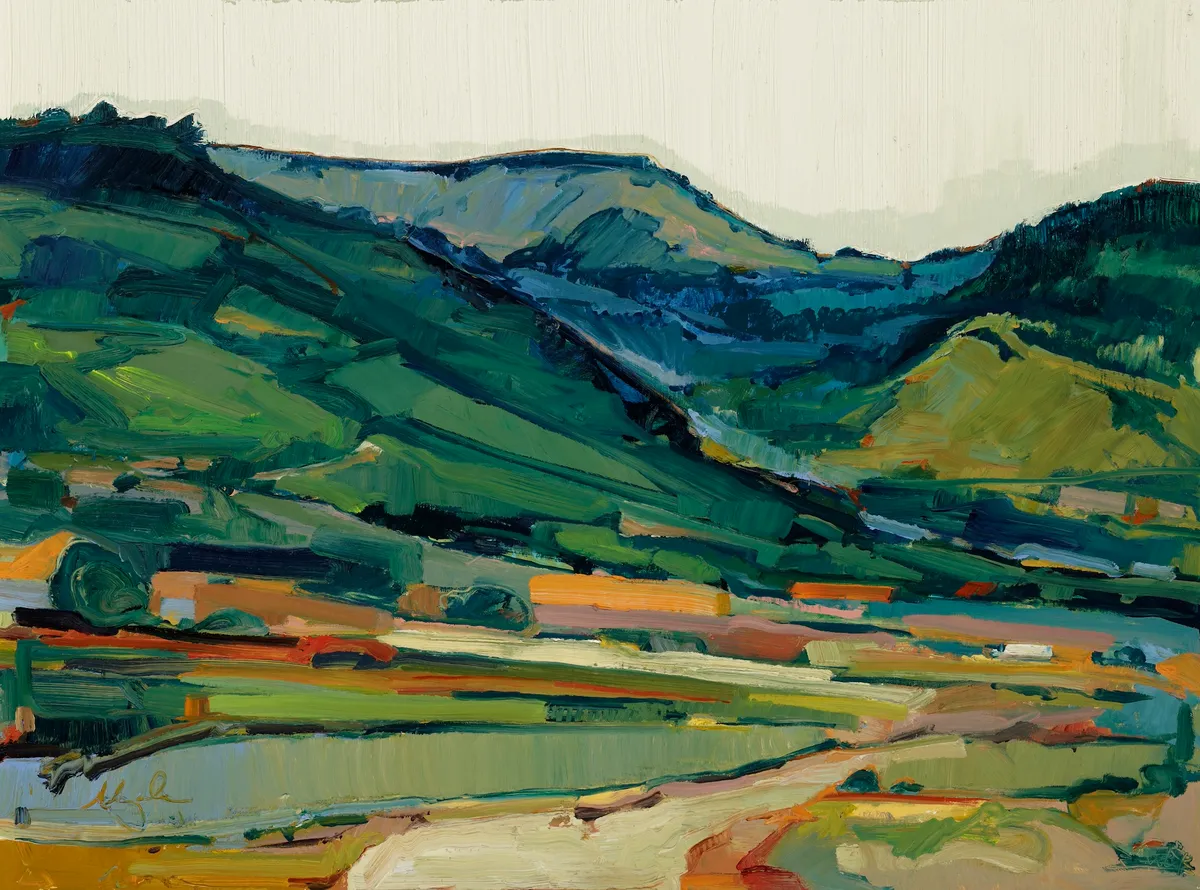 Painting by Abigale Palmer titled Horseshoe Mountain, 2024, oil on canvas.